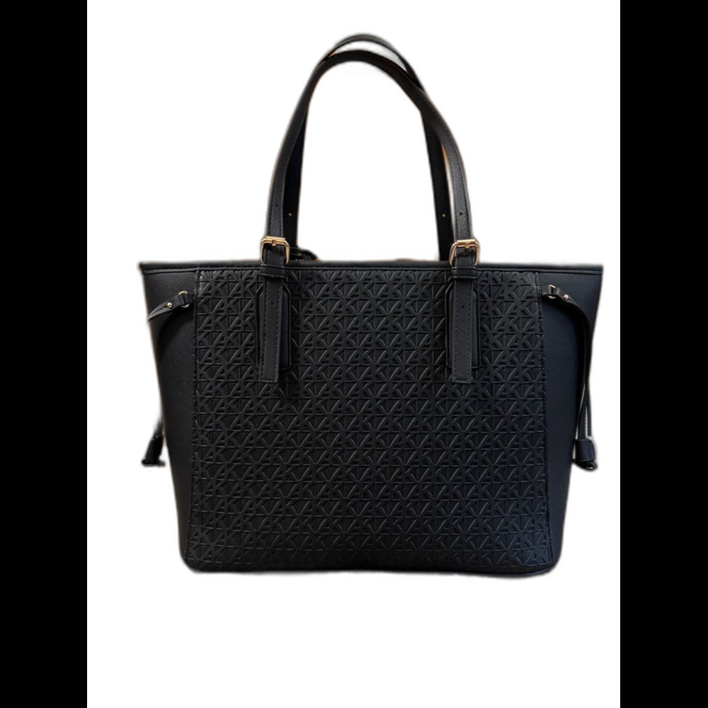 Anne Klein Black Embossed Tote with Gold Charm Accent - Picture 2 of 7